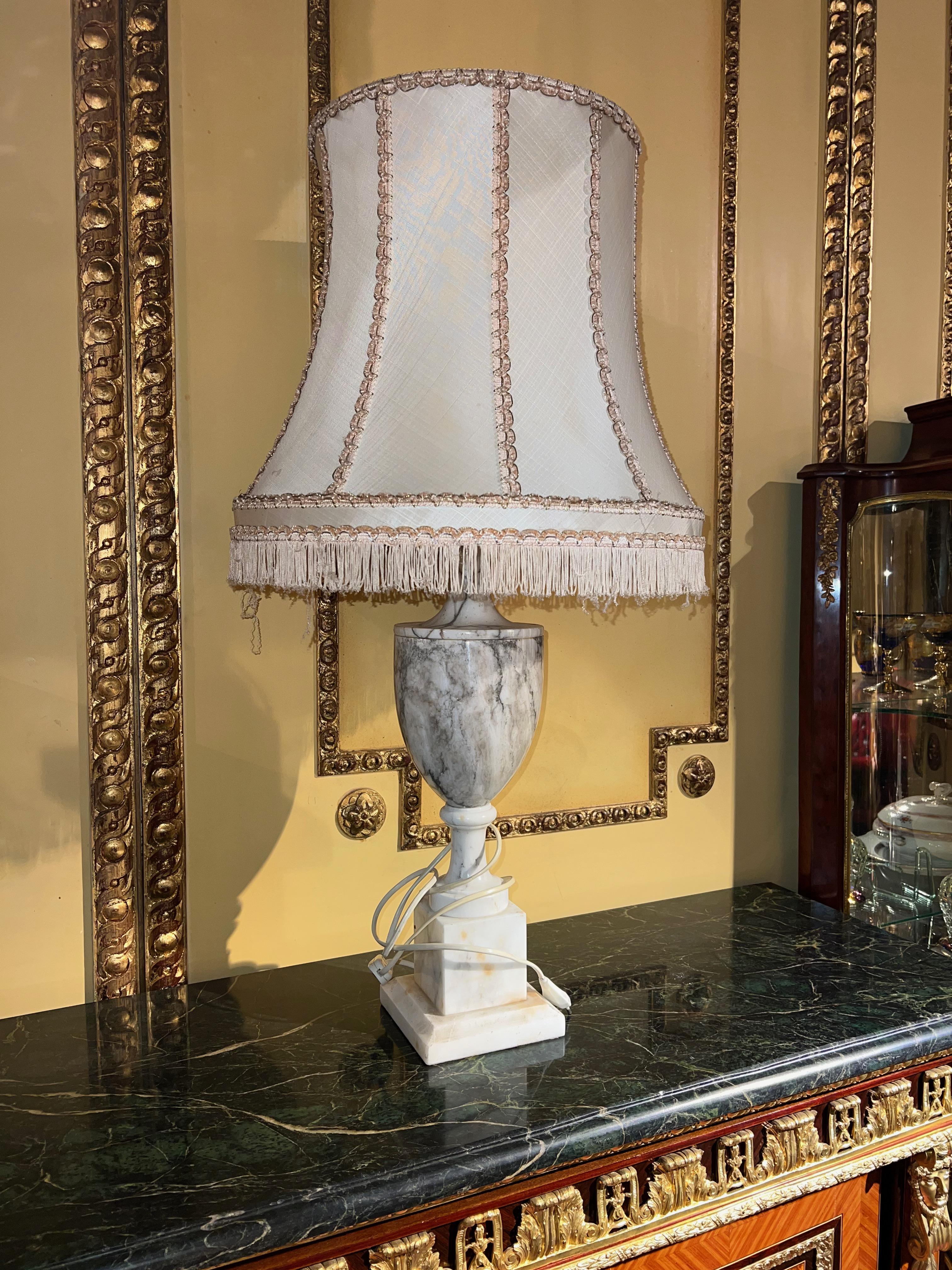 Pair of Classicism Alabaster Marble Table Lamps For Sale 3