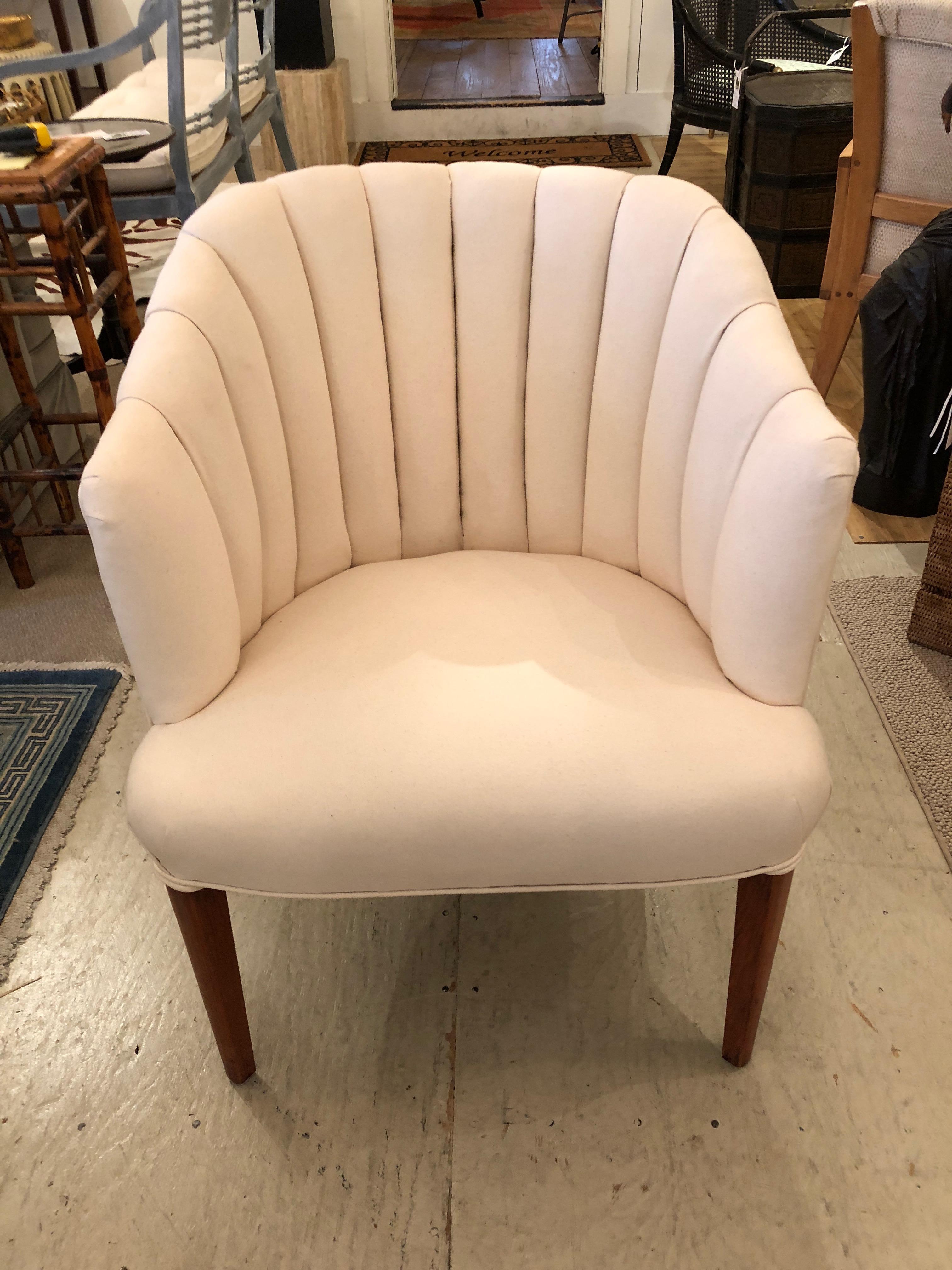French Pair of Classy Newly Upholstered Channel Back Club Chairs