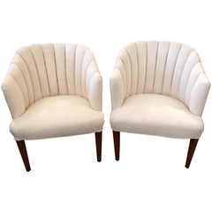 Pair of Classy Newly Upholstered Channel Back Club Chairs