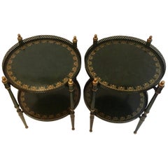 Pair of Classy Vintage Two-Tier Round Tole End Tables