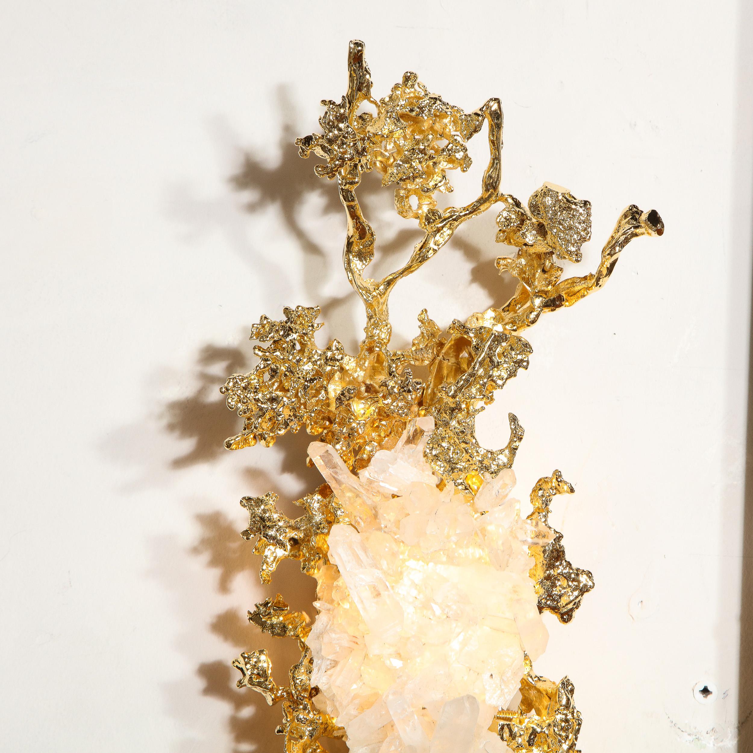 Pair of Claude Boeltz 24kt Gold-Plated Exploded Bronze Sconces w/ Rock Crystals 4