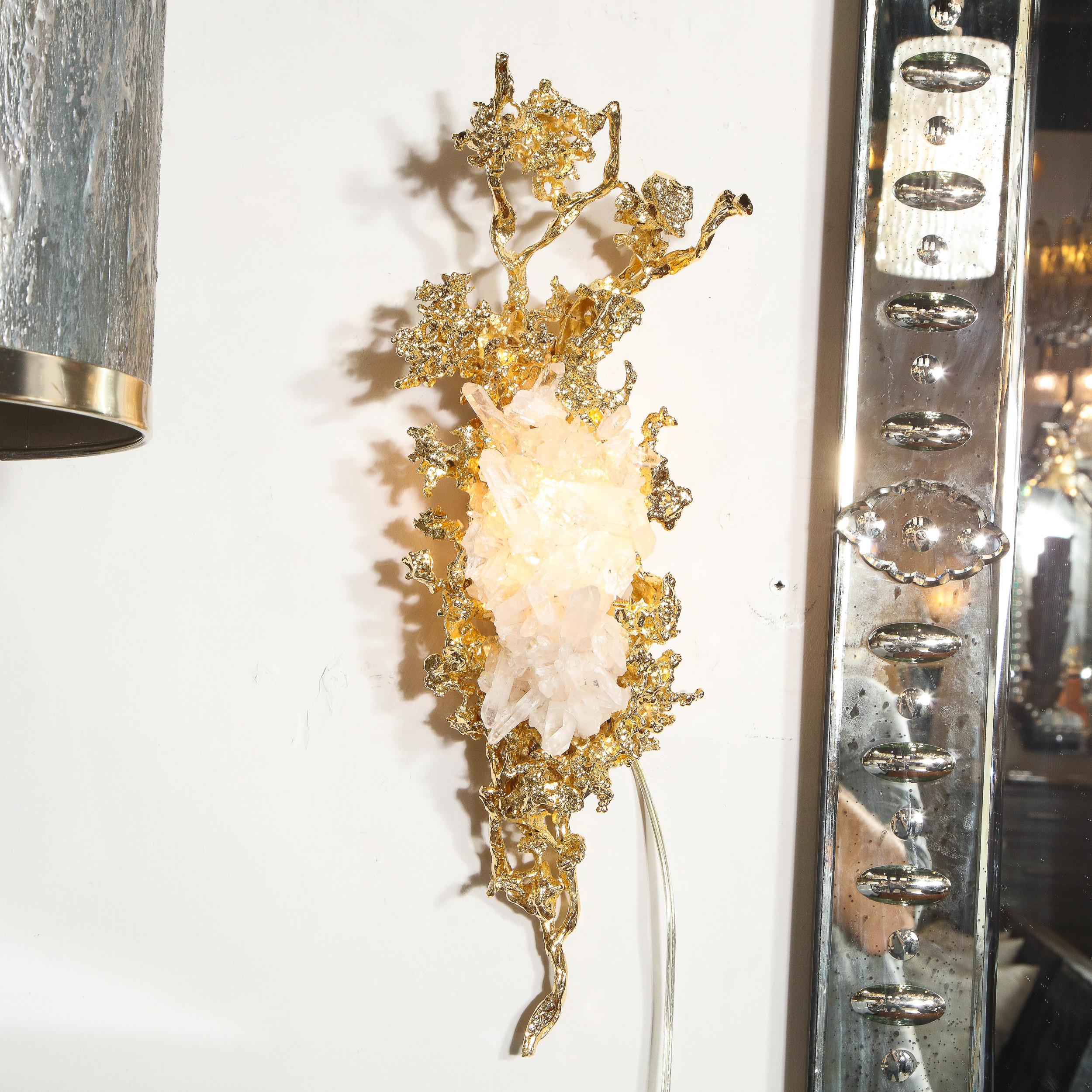 Pair of Claude Boeltz 24kt Gold-Plated Exploded Bronze Sconces w/ Rock Crystals 3