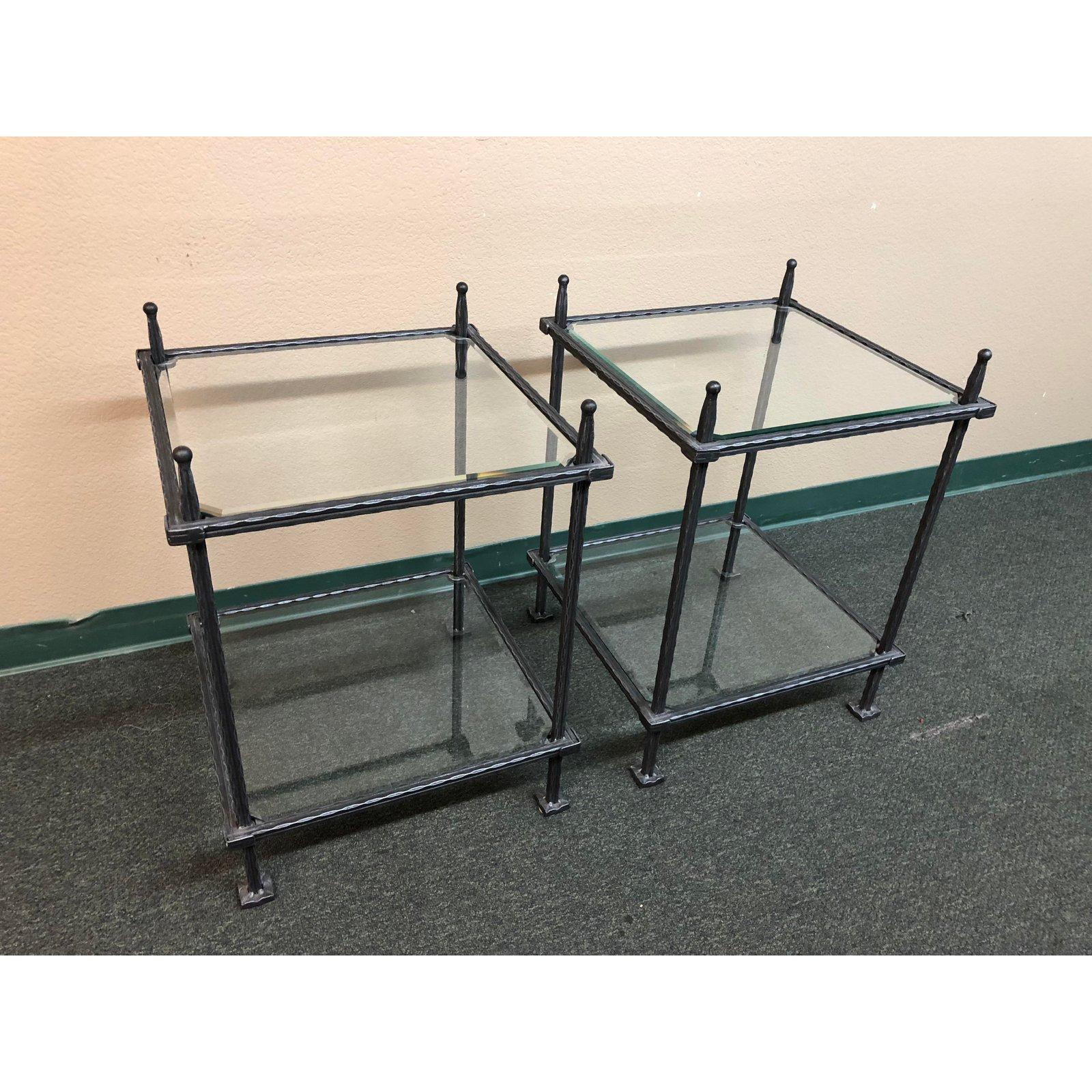 Contemporary Pair of Claudio Rayes Wrought Iron and Glass Side Tables For Sale