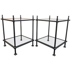Pair of Claudio Rayes Wrought Iron and Glass Side Tables