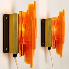 Pair of Claus Bolby Orange Plexiglass Sconces, 1970s