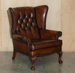 COPPIA DI POLTRONE A SCHIENALE IN PELLE MARRONE TESSUTO DI CLAW & BALL