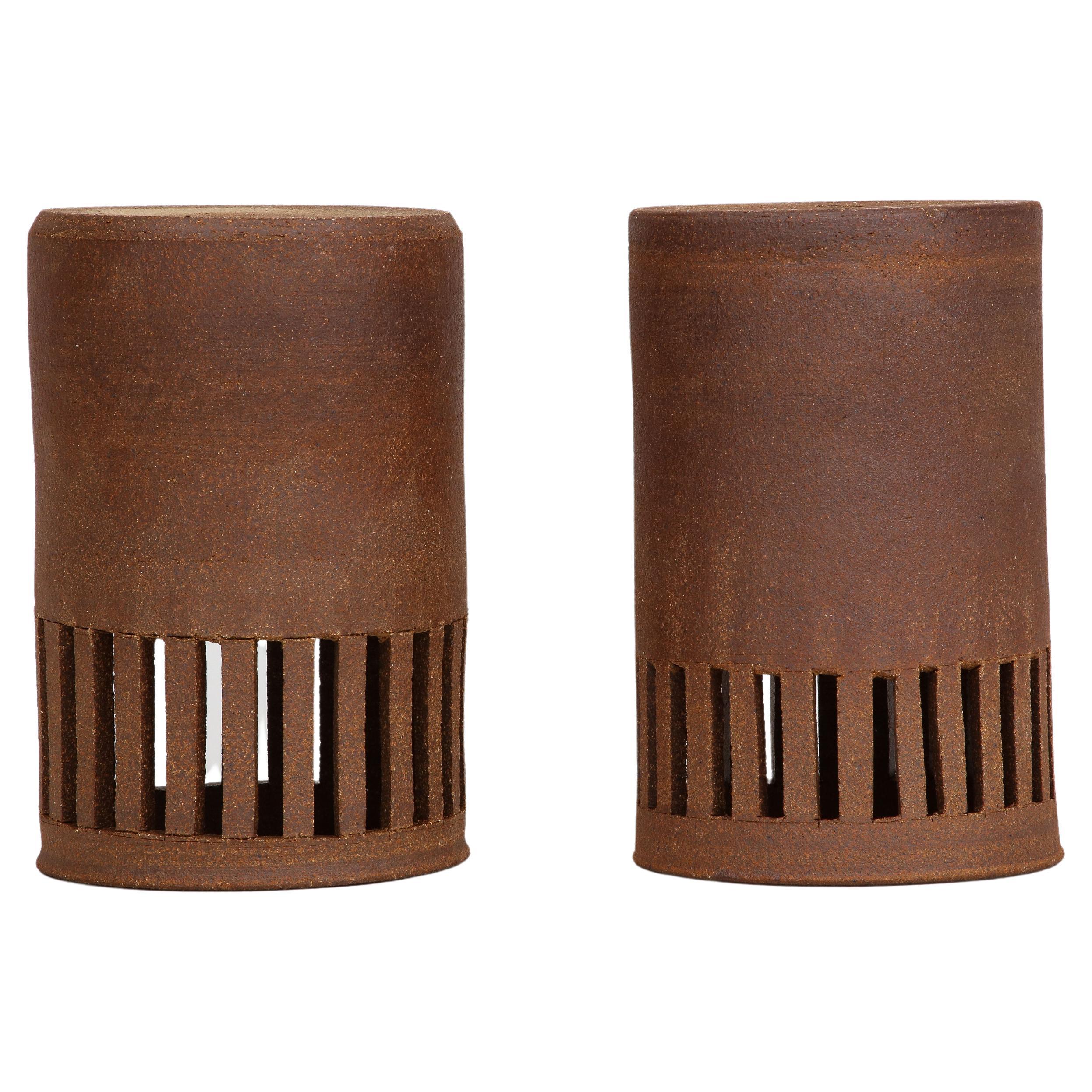 Pair of Clay Indoor/Outdoor Hanging Light Shades by Brent J. Bennett, US