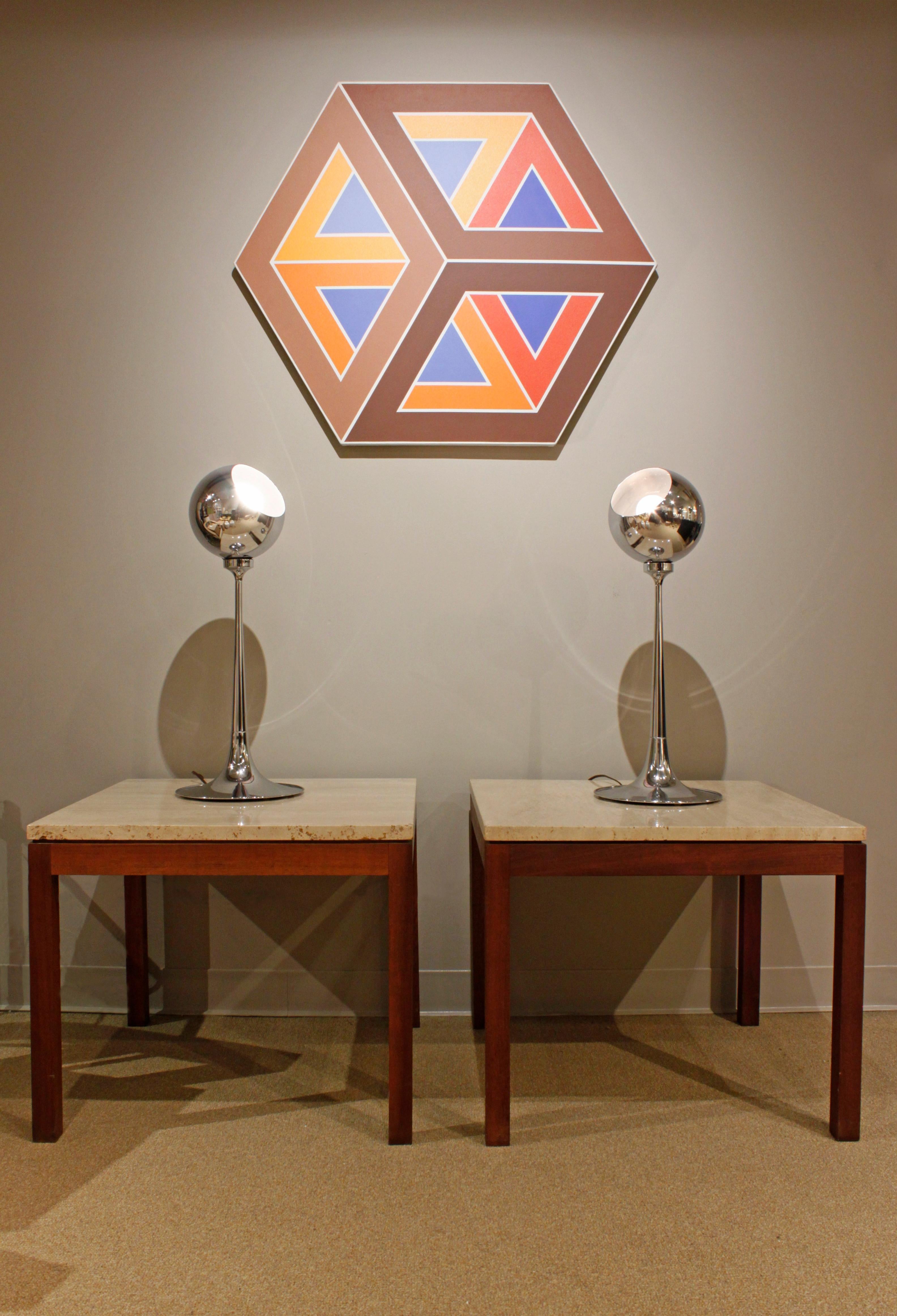 Pair of Clean Line End Tables in Teak and Travertine, 1970s 1