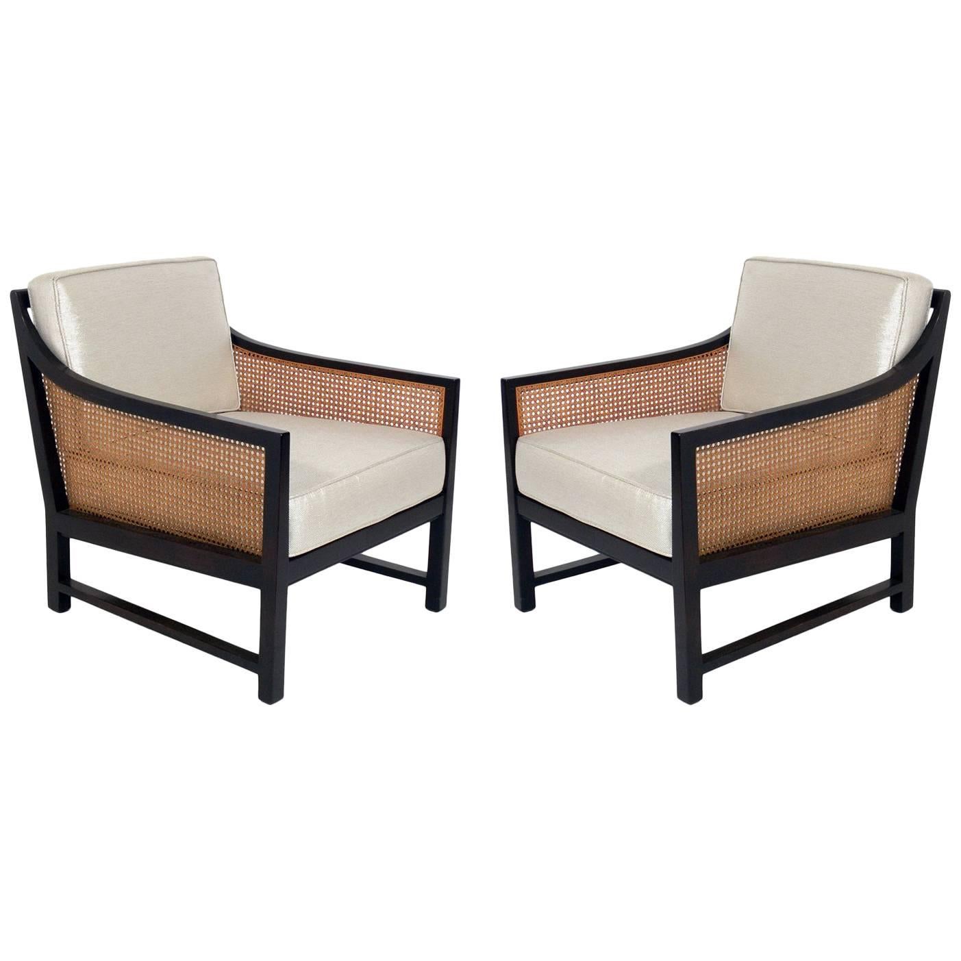 Pair of Clean Lined Caned Lounge Chairs