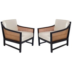 Pair of Clean Lined Caned Lounge Chairs