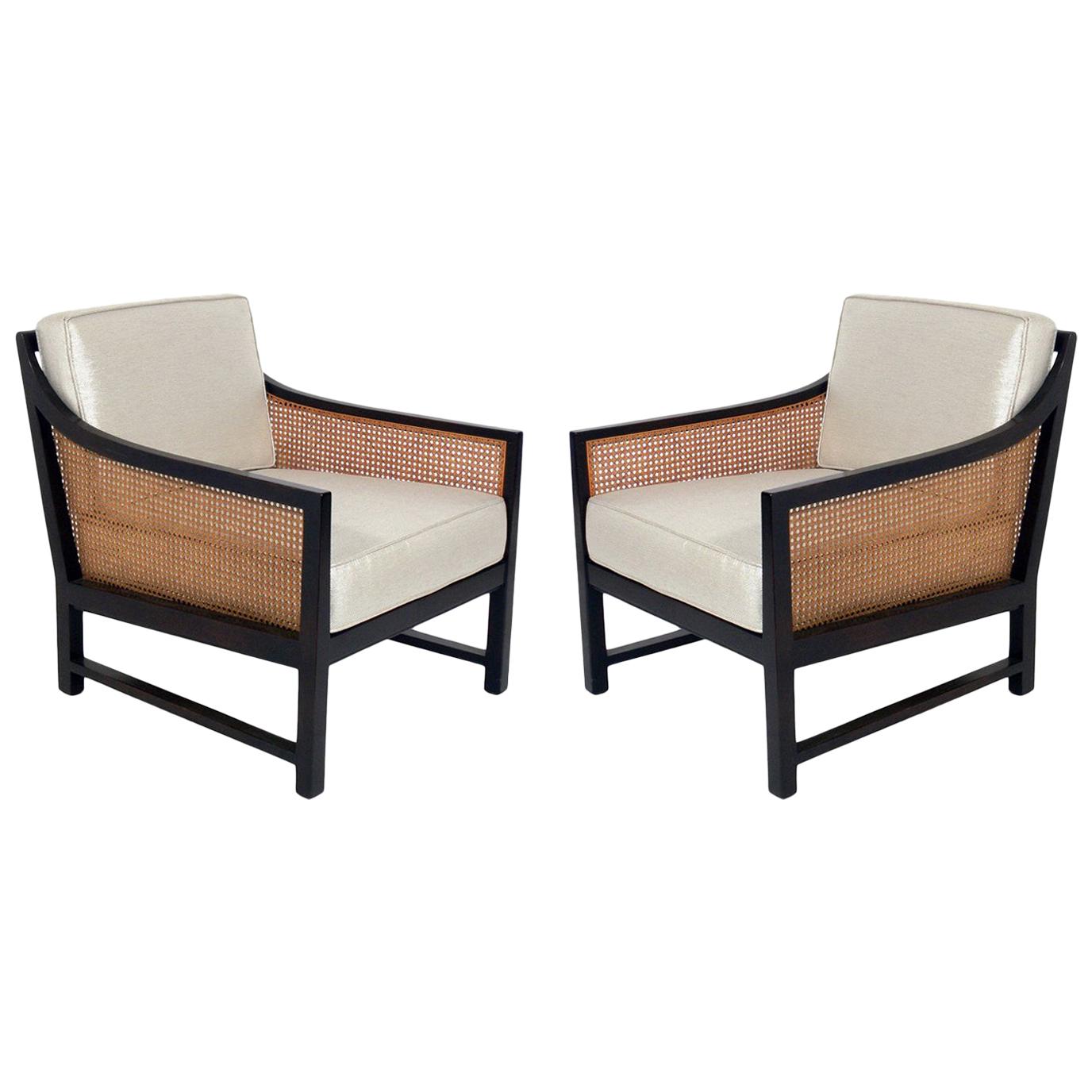 Pair of Clean Lined Caned Lounge Chairs