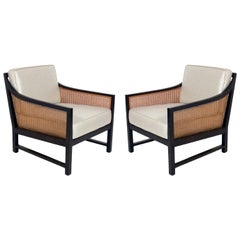 Pair of Clean Lined Caned Lounge Chairs