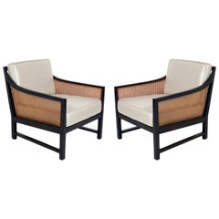 Pair of Clean Lined Caned Lounge Chairs