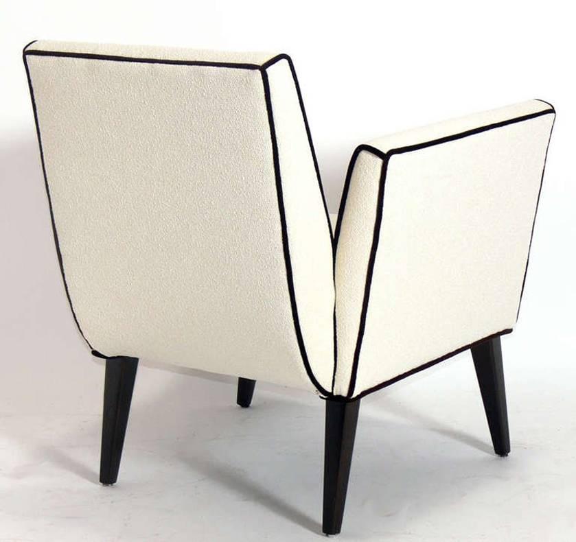 Lacquered Pair of Clean Lined French Lounge Chairs For Sale