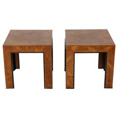 Pair of Clean Lined Italian Burl Wood End Tables