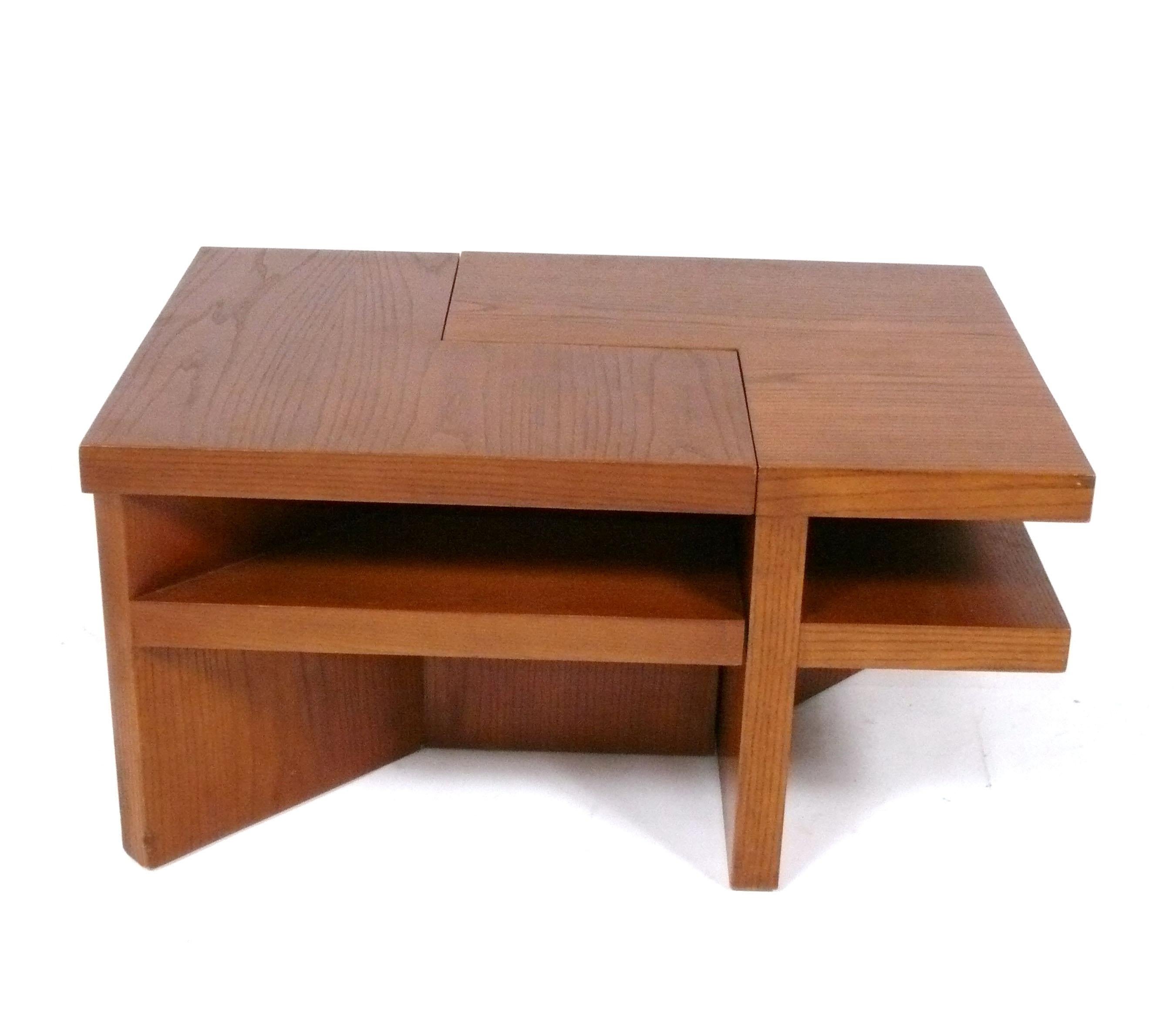 American Pair of Clean Lined L Shaped Oak End Tables or Coffee Table For Sale