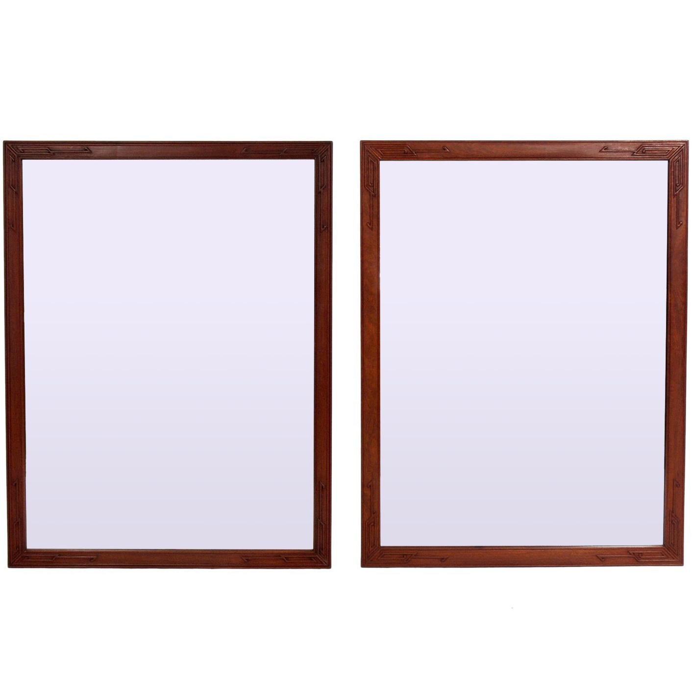 Pair of Clean Lined Mirrors with Subtle Asian Design