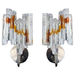 Vintage Pair of Clear & Amber Murano Glass Sconces, c. 1960's