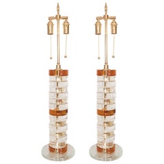 Pair of Clear and Amber Glass Lamps