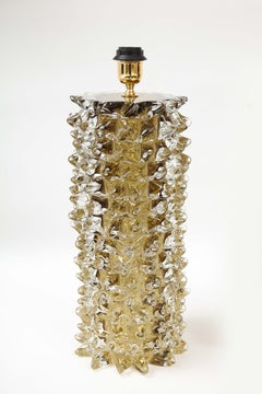 Pair of Clear and Amber Rostrato Murano Glass Lamps by Toso, Italy, 2022, Signed