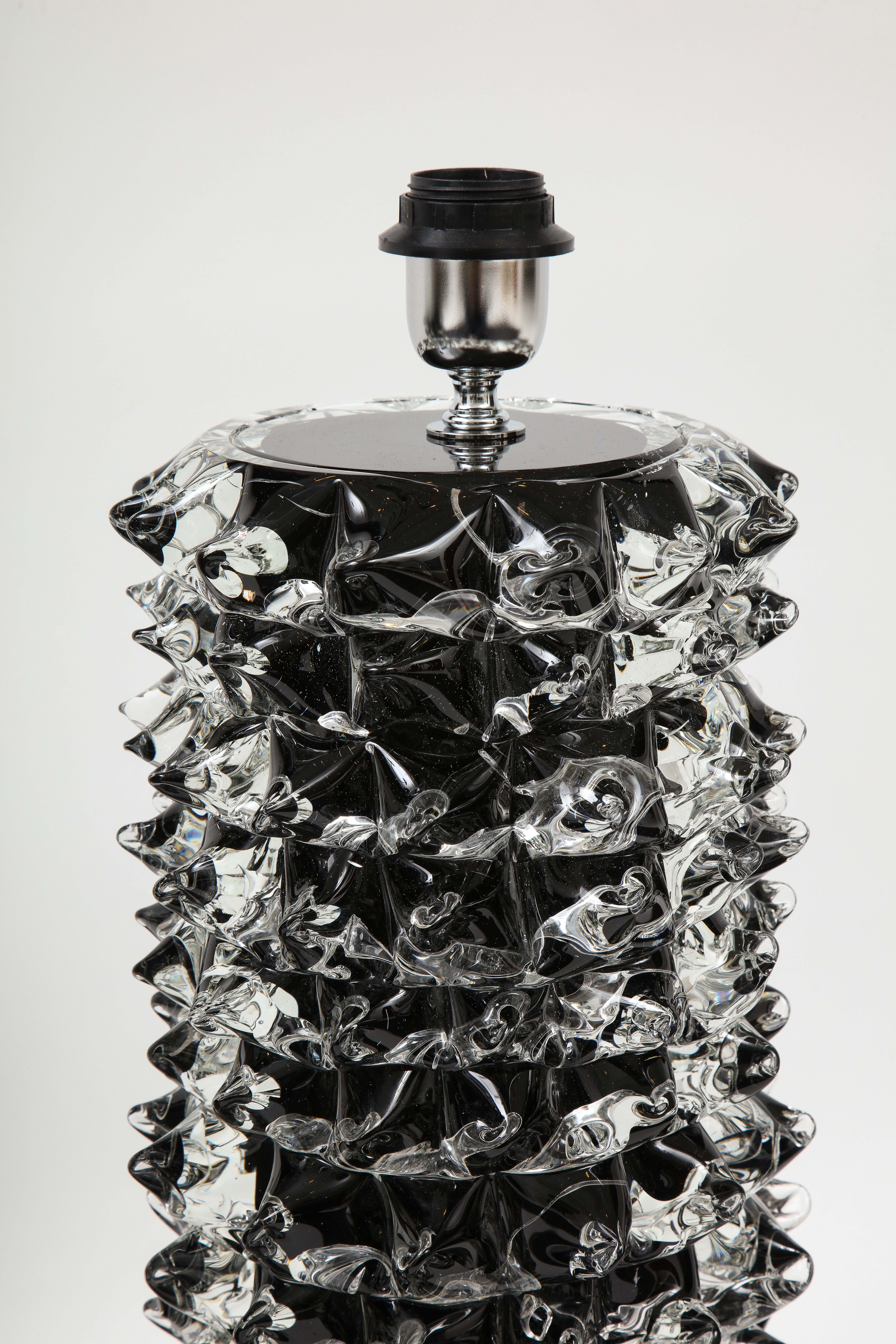Pair of Clear and Black Rostrato Murano Glass Lamps by Toso, Italy, 2022, Signed In New Condition In New York, NY