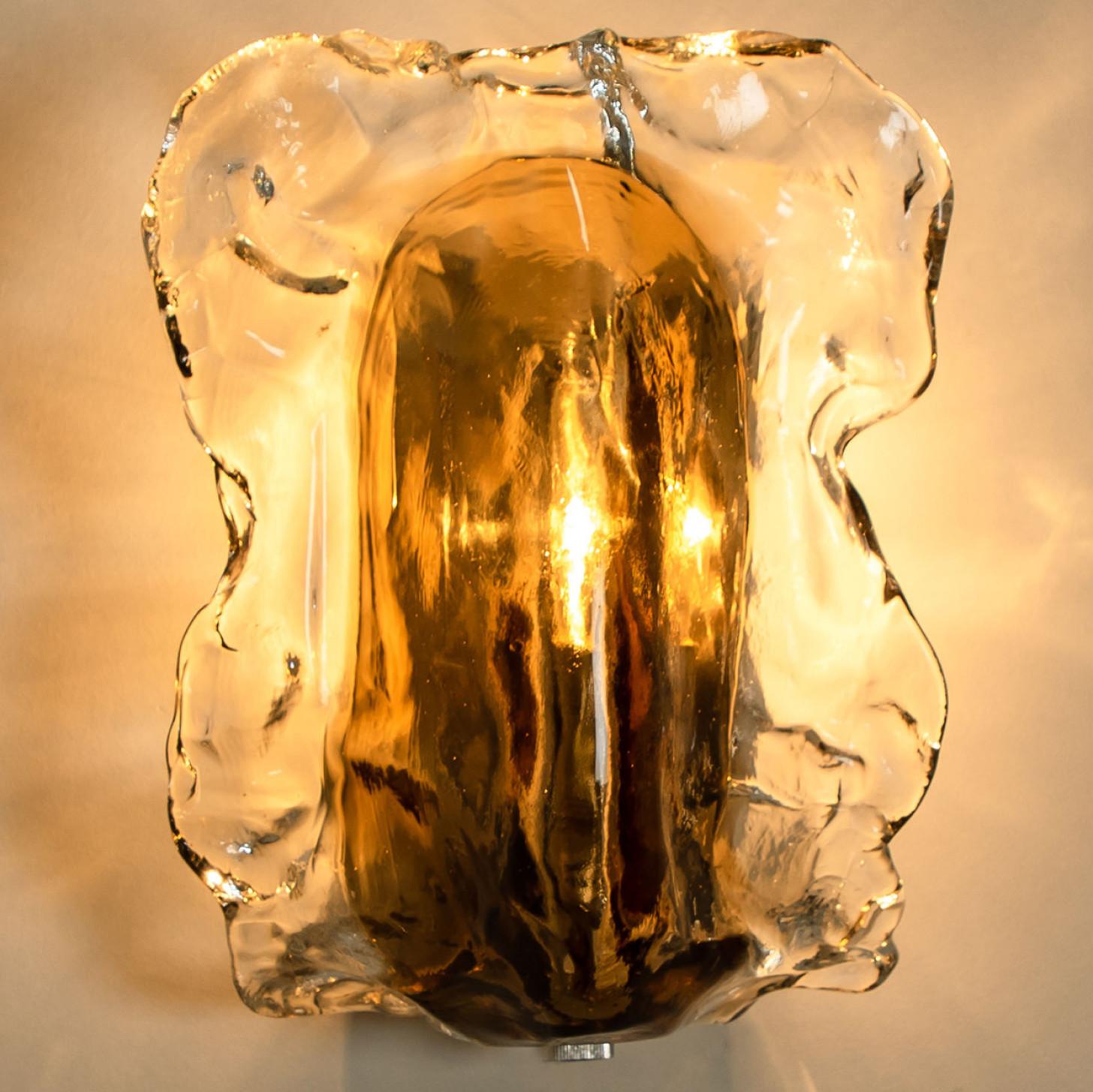 Pair of Clear and Brown Glass Wall Lights by J.T. Kalmar, 1960 3