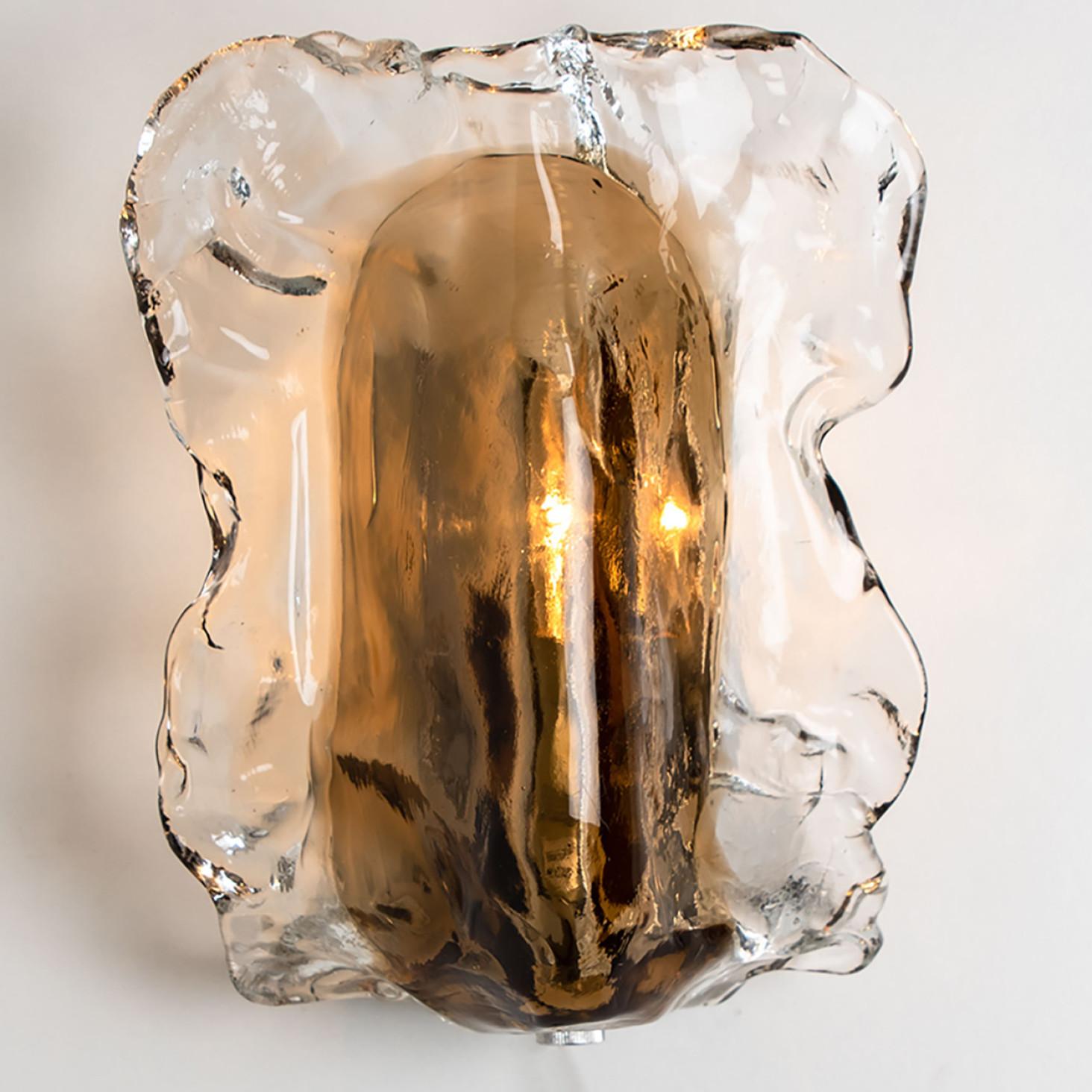Pair of Clear and Brown Glass Wall Lights by J.T. Kalmar, 1960 5