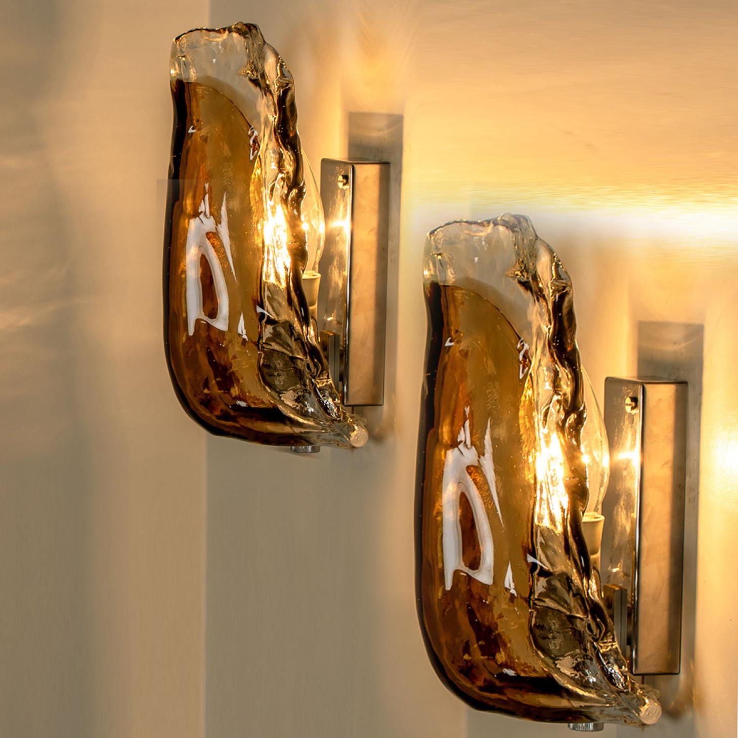 Pair of Clear and Brown Glass Wall Lights by J.T. Kalmar, 1960 8