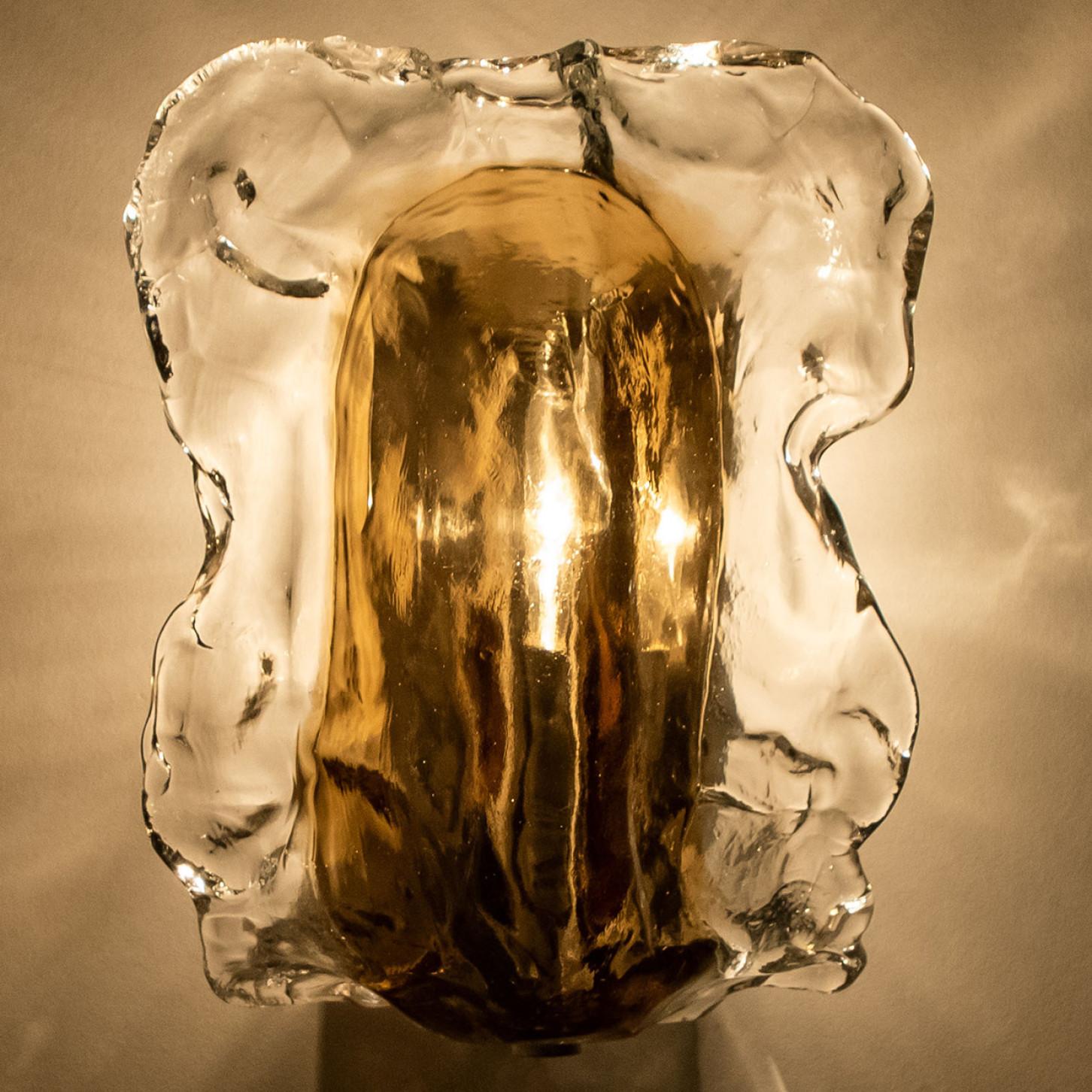 Pair of Clear and Brown Glass Wall Lights by J.T. Kalmar, 1960 9