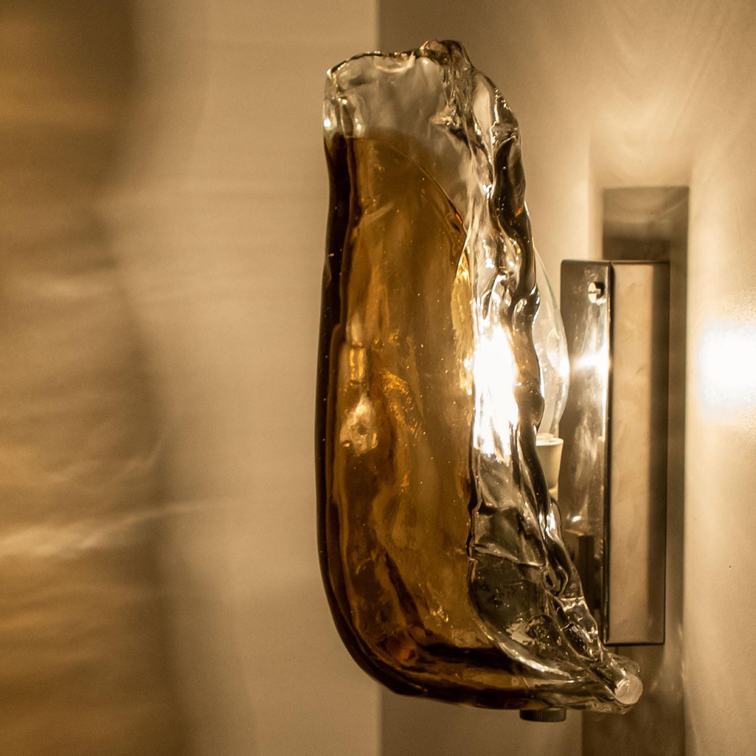 Pair of Clear and Brown Glass Wall Lights by J.T. Kalmar, 1960 10