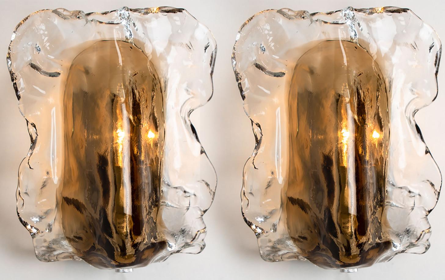 Other Pair of Clear and Brown Glass Wall Lights by J.T. Kalmar, 1960