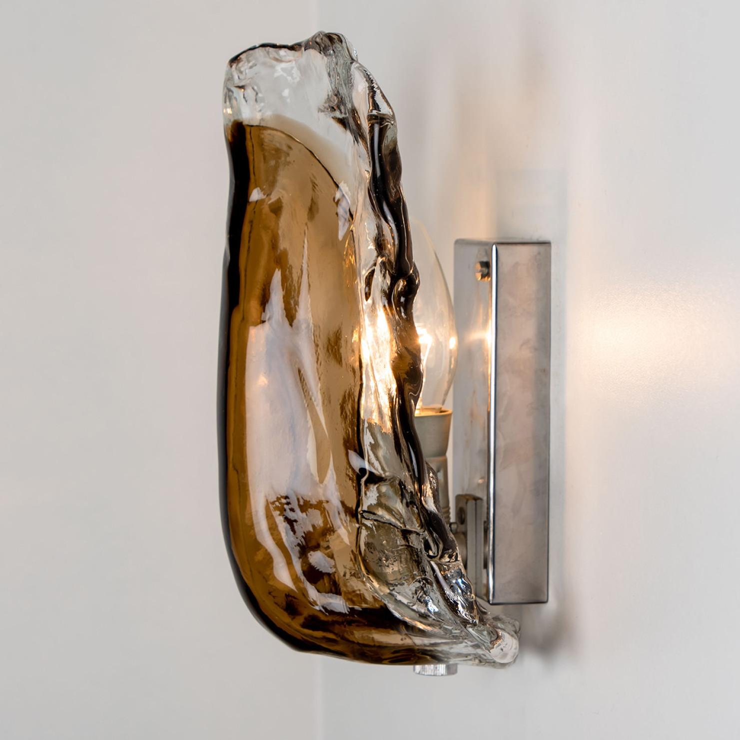 Mid-20th Century Pair of Clear and Brown Glass Wall Lights by J.T. Kalmar, 1960