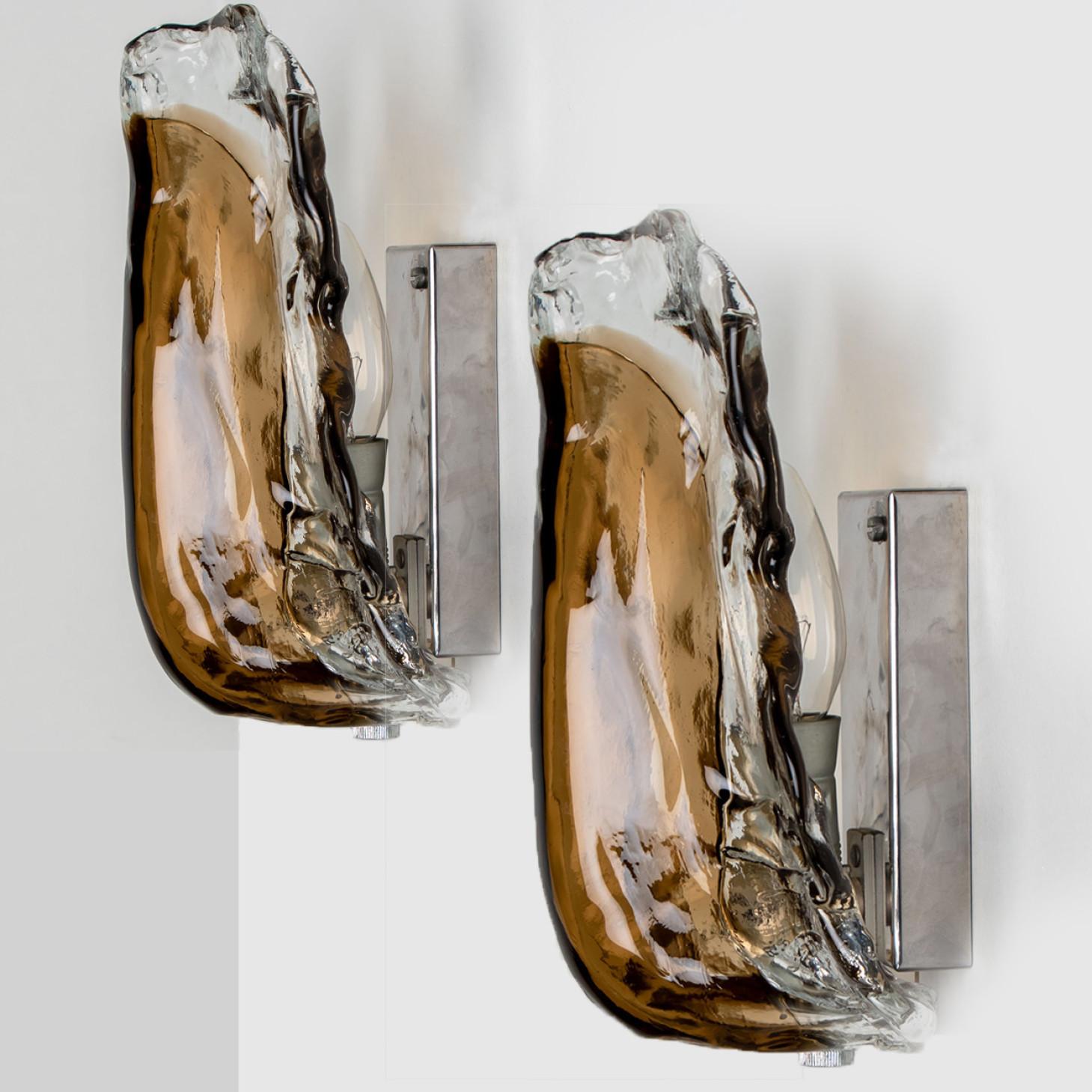 Pair of Clear and Brown Glass Wall Lights by J.T. Kalmar, 1960 1