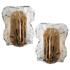 Pair of Clear and Brown Glass Wall Lights by J.T. Kalmar, 1960