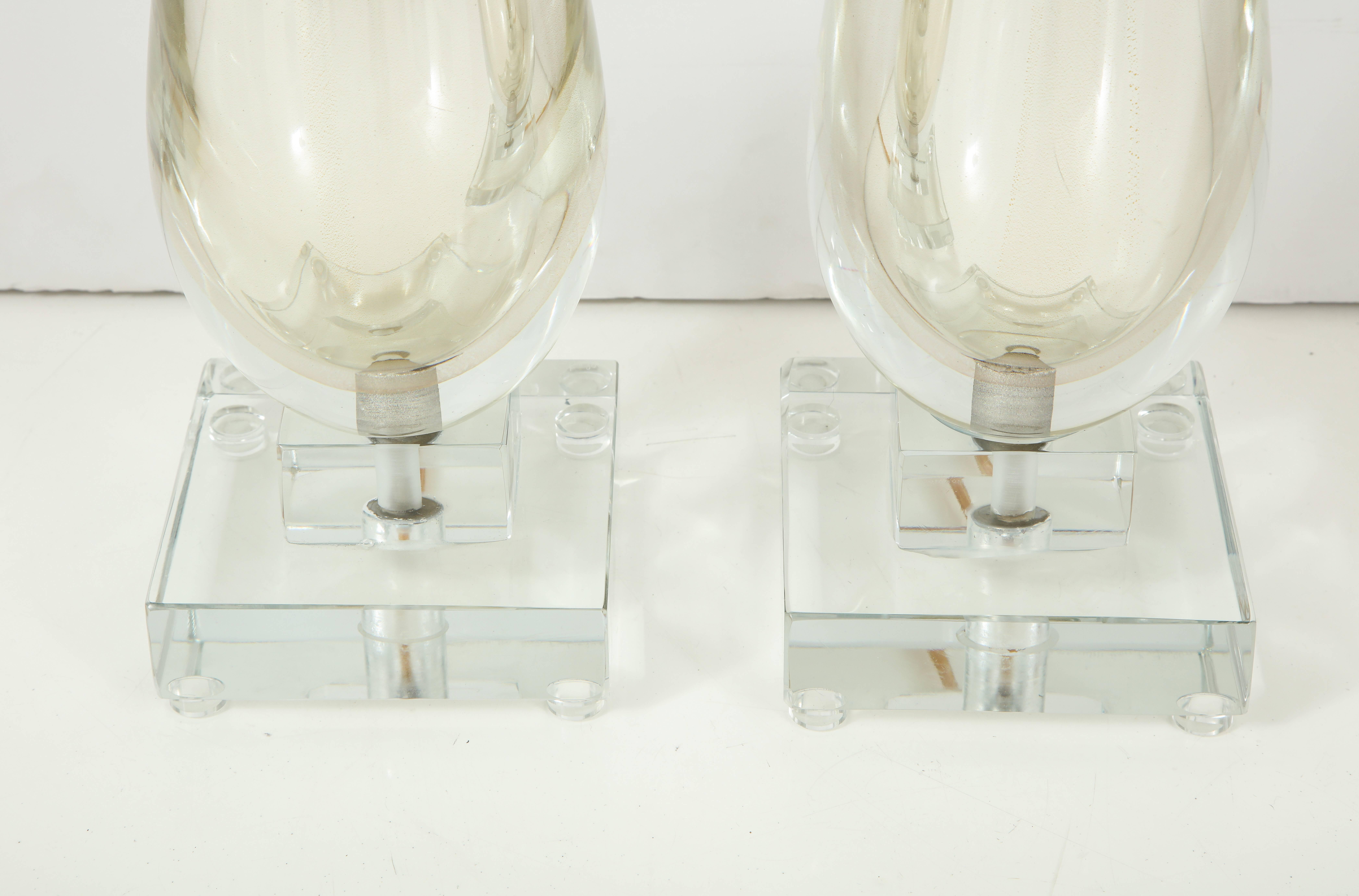 Italian Pair of Clear and Gold Mirrored Murano Glass Lamps, Italy