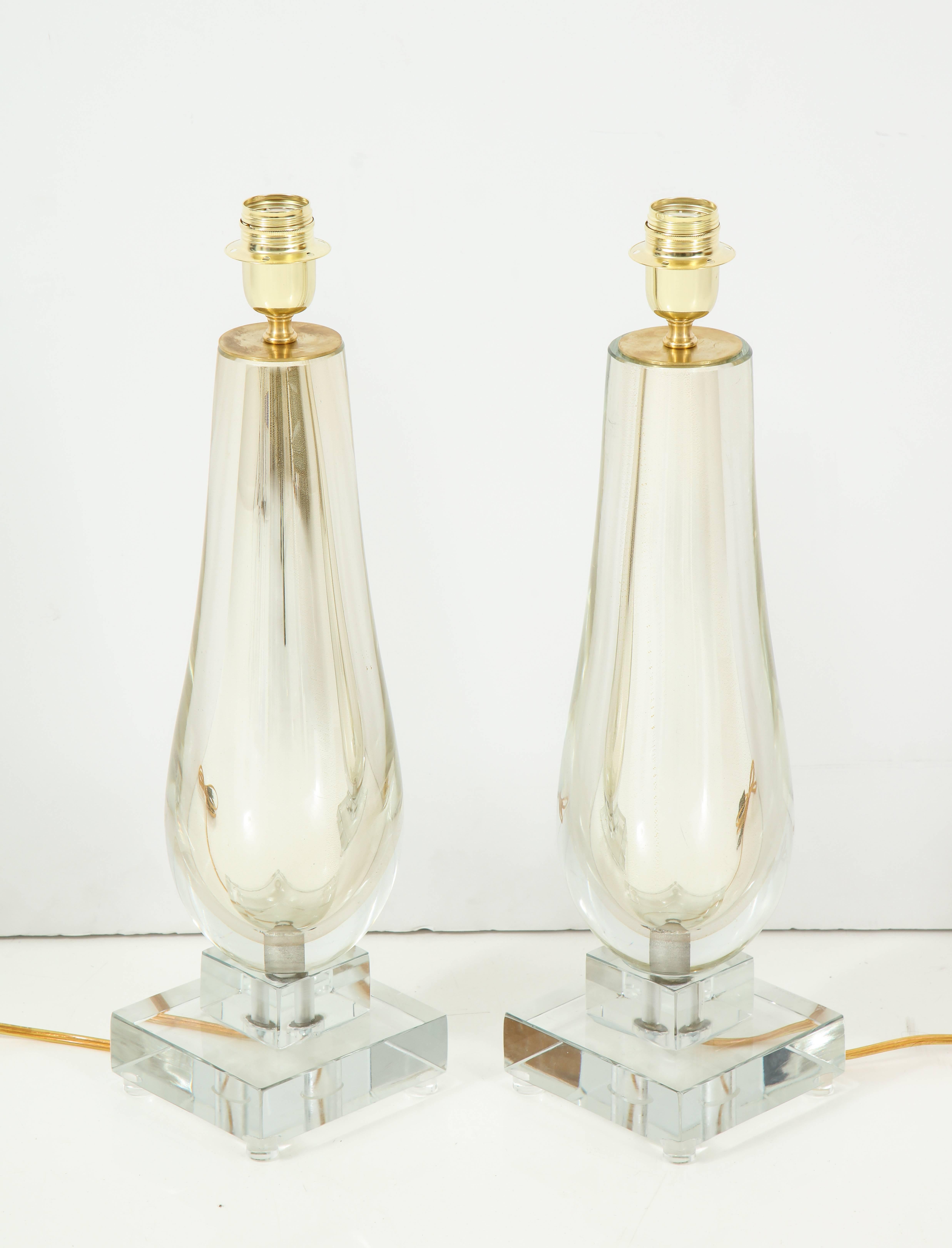 Pair of Clear and Gold Mirrored Murano Glass Lamps, Italy 2