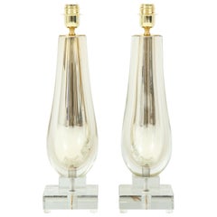 Pair of Clear and Gold Mirrored Murano Glass Lamps, Italy