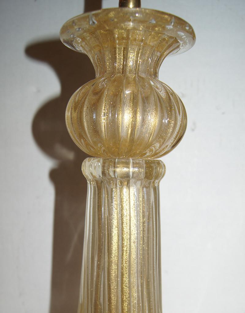 Italian Pair of Clear and Gold Murano Table Lamps