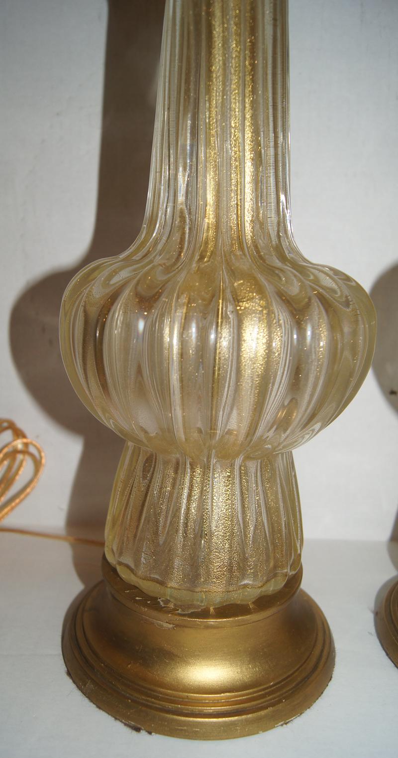 Pair of Clear and Gold Murano Table Lamps In Good Condition In New York, NY