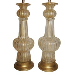 Pair of Clear and Gold Murano Table Lamps