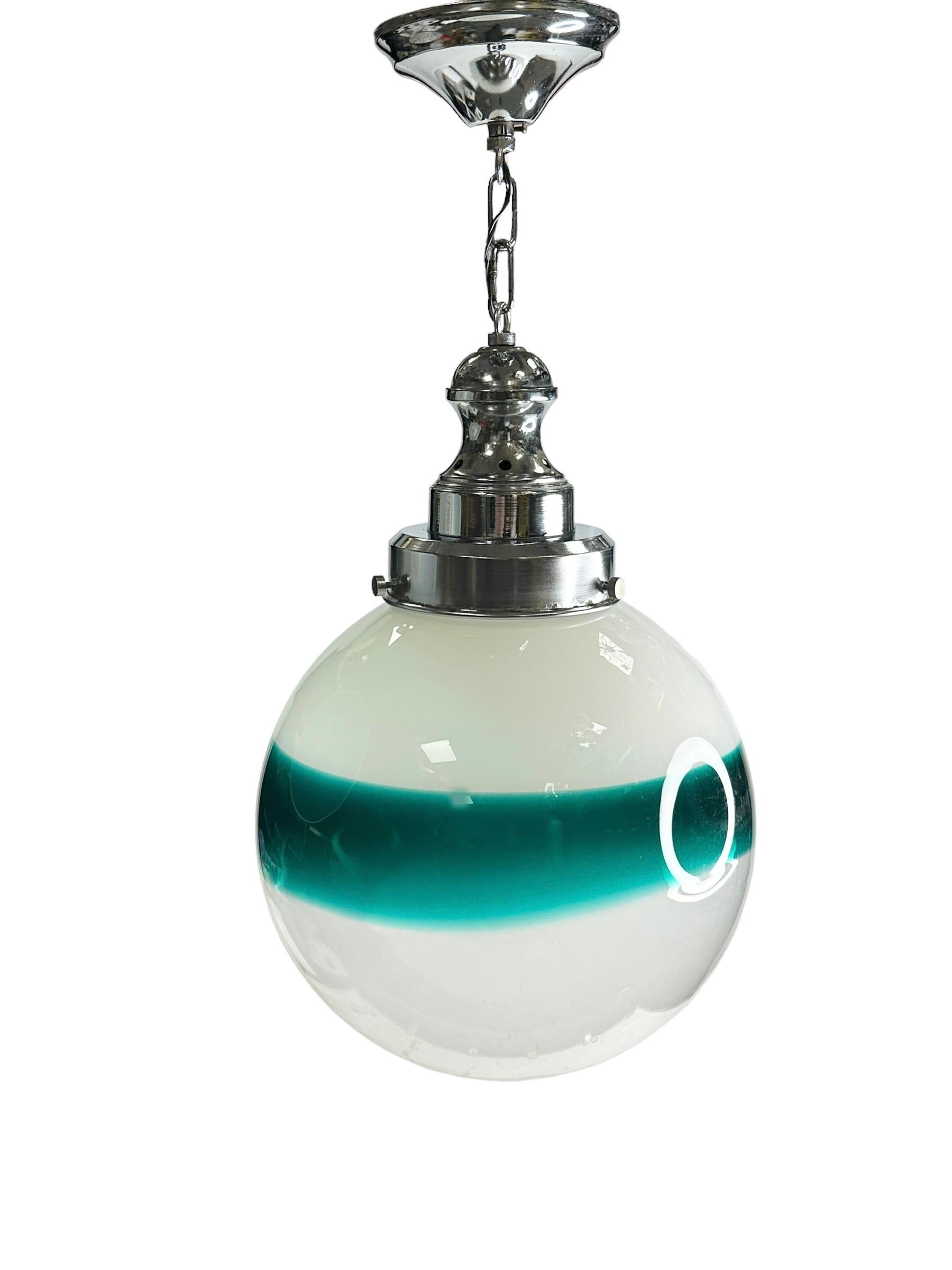 Pair of Clear and Green Glass Ball Ceiling Light Pendants Italy 1970s For Sale 1