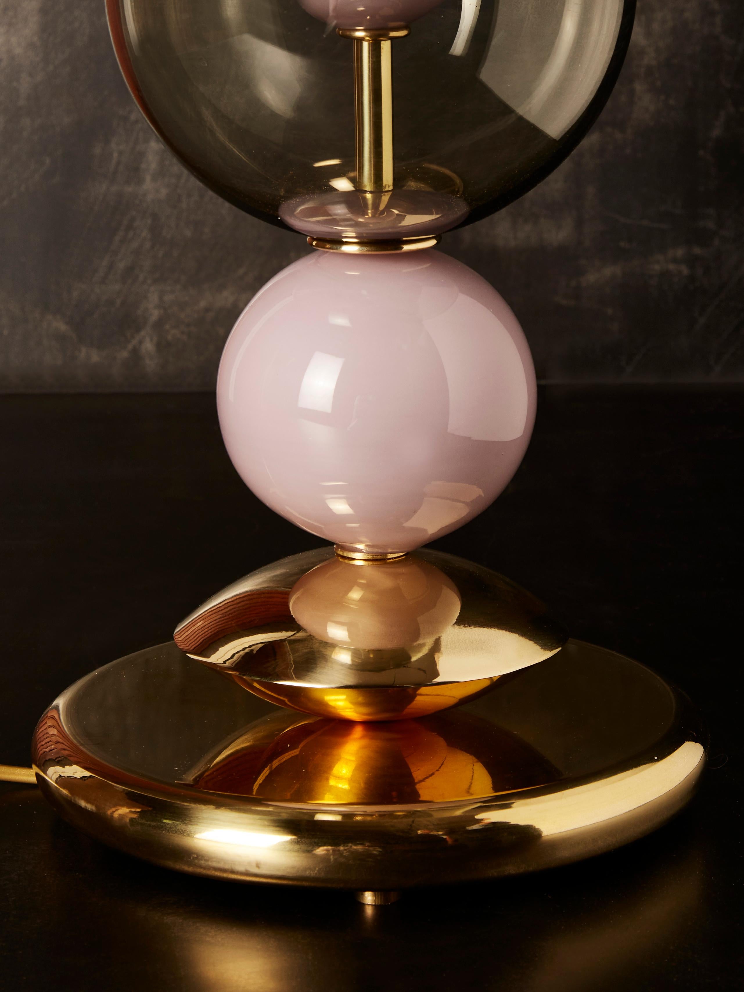 Pair of Clear and Pink Murano Glass and Brass Table Lamps In Good Condition In Saint-Ouen, IDF