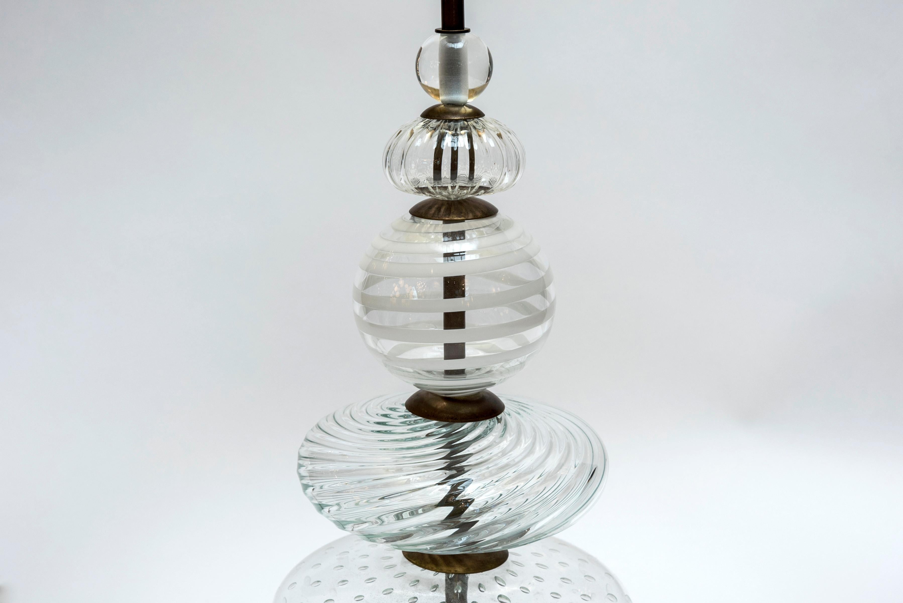Italian Pair of Clear and Swirled Murano Glass Table Lamps