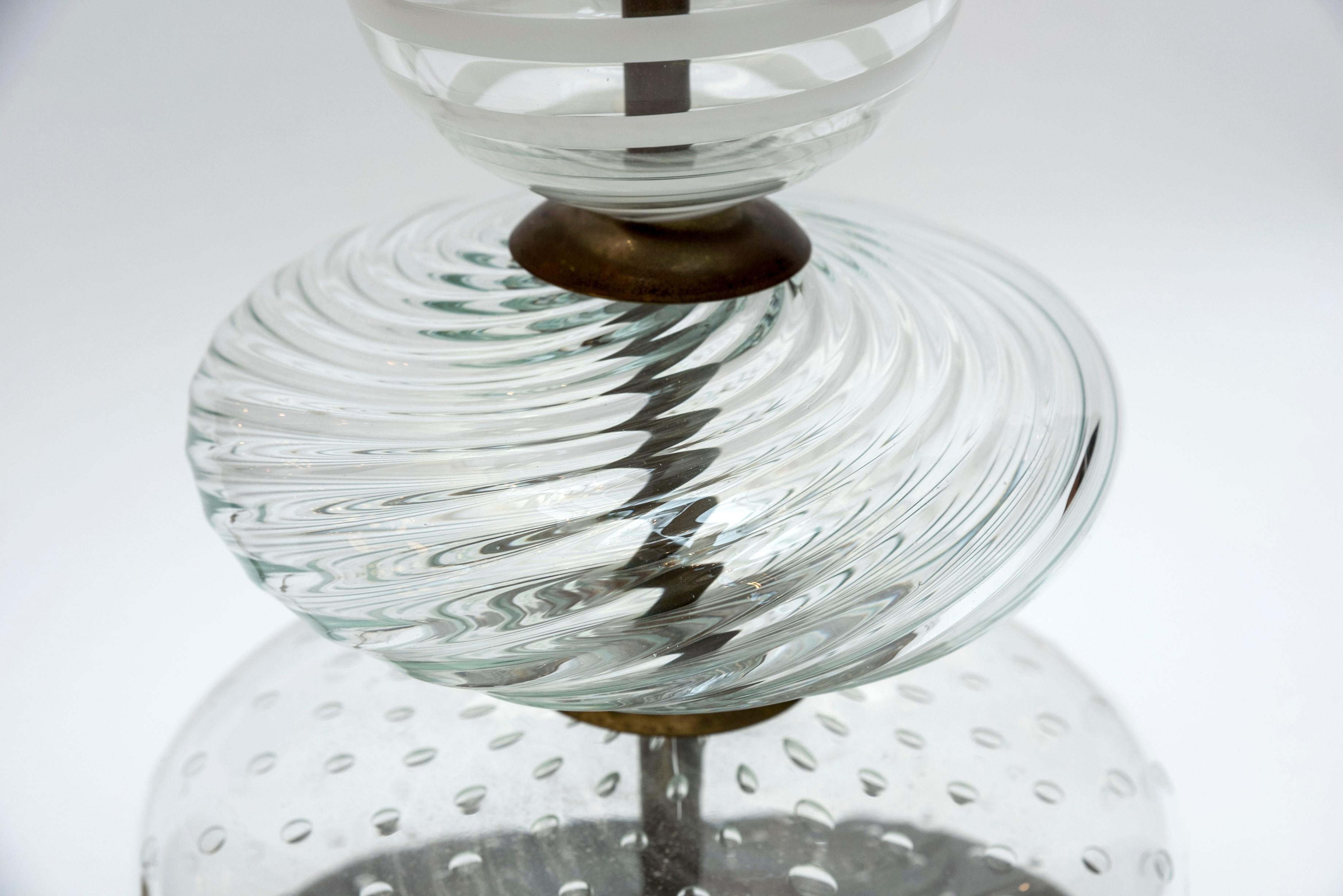 Late 20th Century Pair of Clear and Swirled Murano Glass Table Lamps