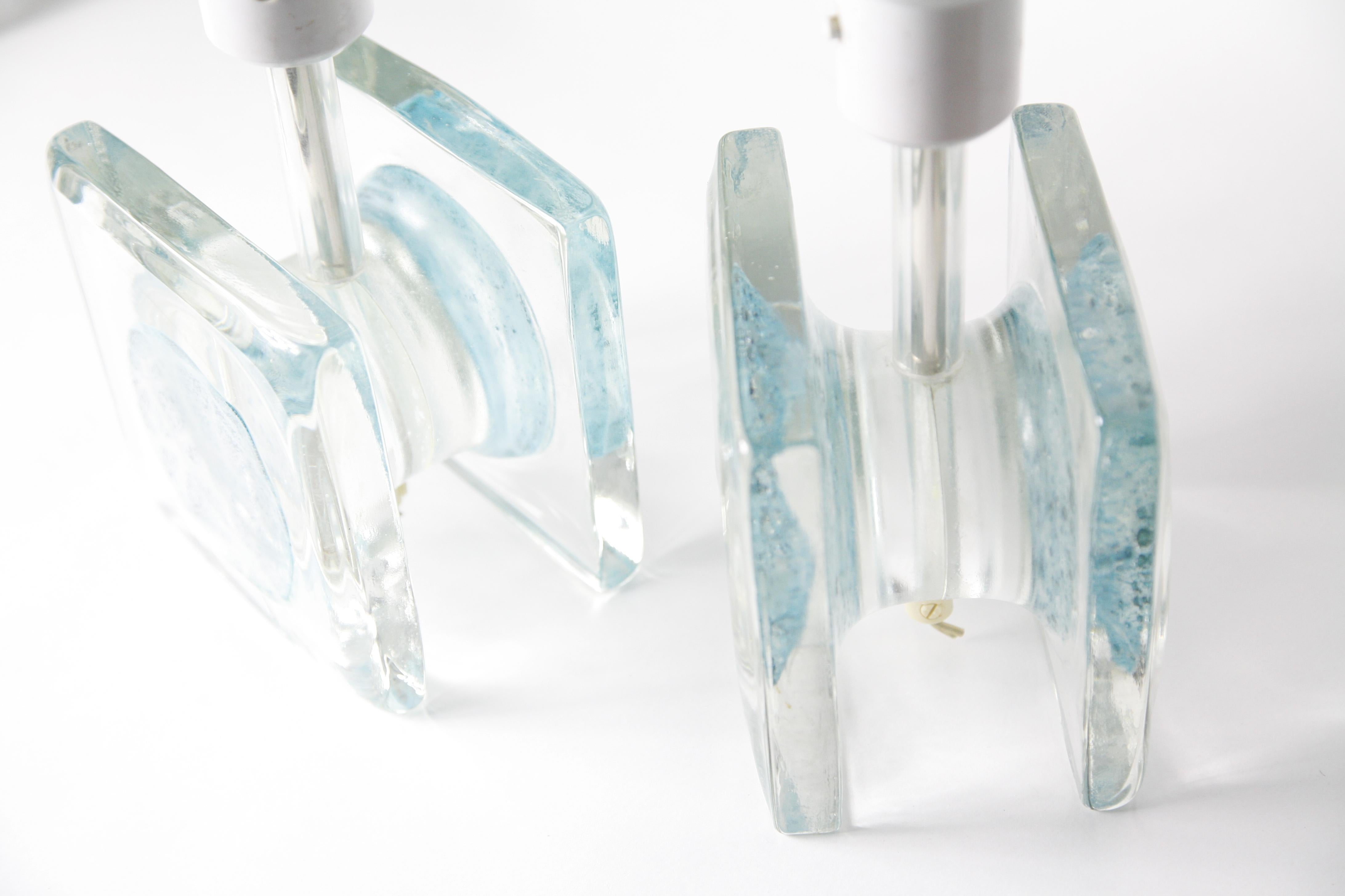 Pair of Clear Aqua Blue/Green Block Glass Table Lamps by Pukeberg, Sweden, 1970 1