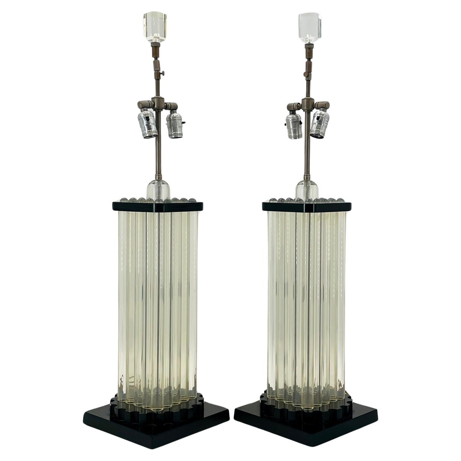 Pair of Clear & Black Lucite Lamps, USA 1960's