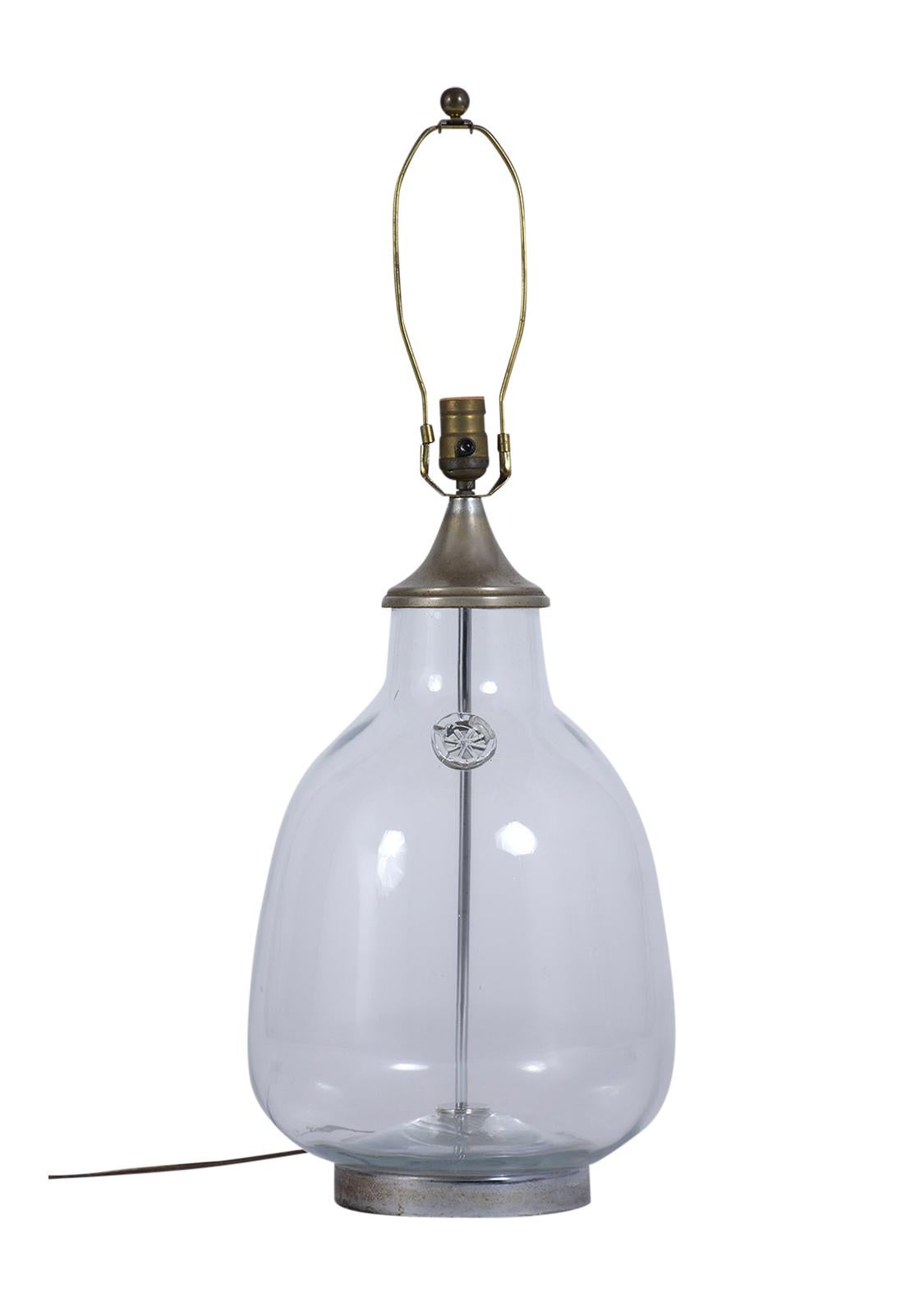 American Pair of Clear Blown Glass Table Lamps