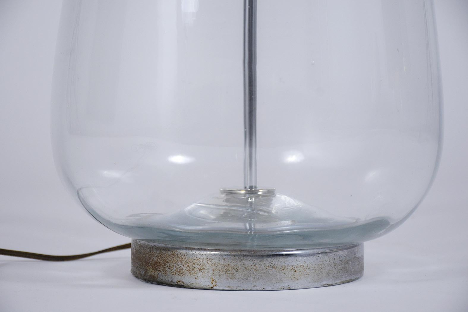 Mid-20th Century Pair of Clear Blown Glass Table Lamps