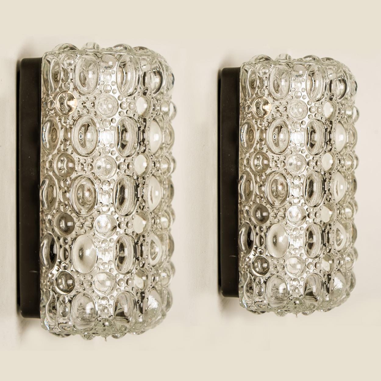 Mid-Century Modern Pair of Clear Bubble Glass Wall Sconces in the Style of Helena Tynell, 1970s