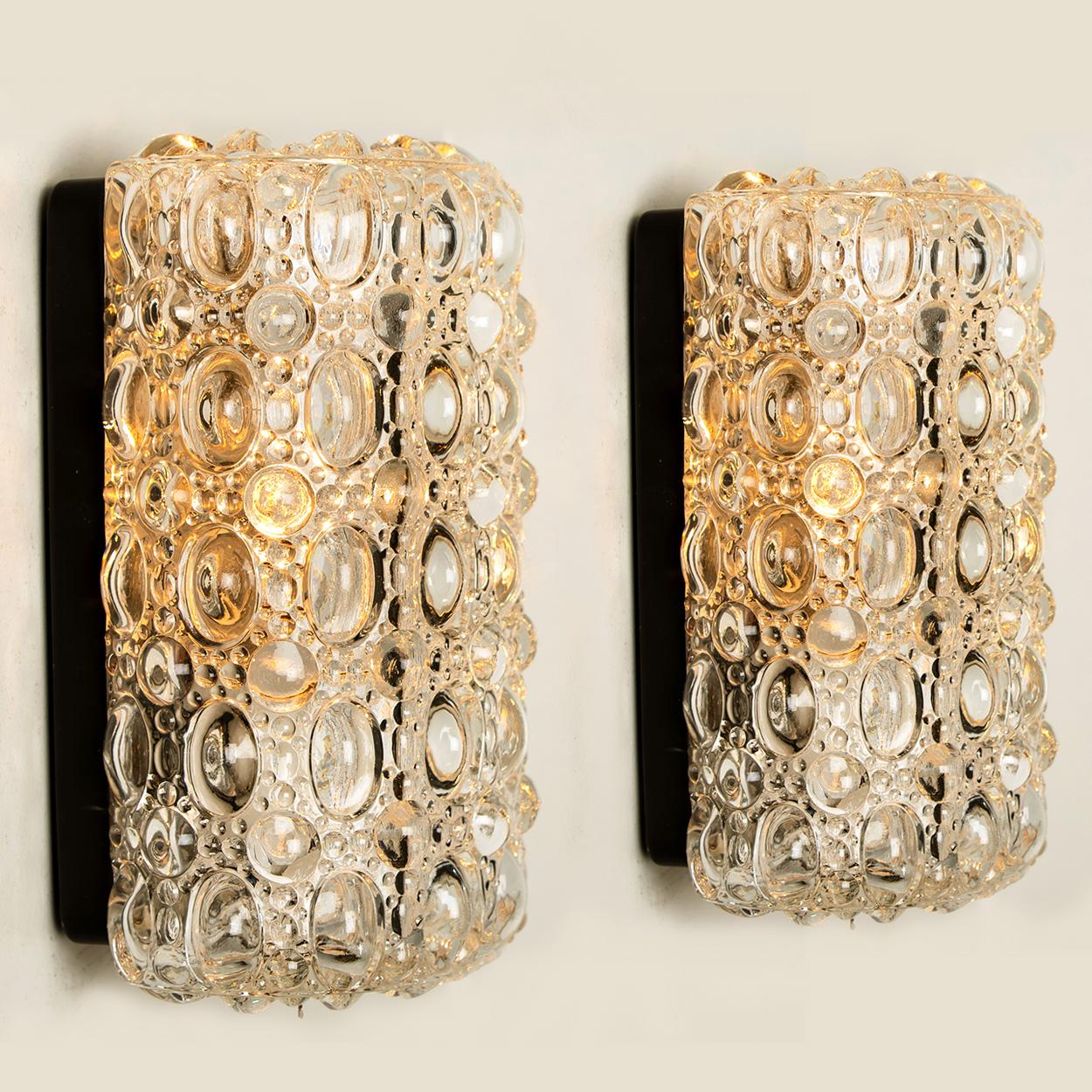 20th Century Pair of Clear Bubble Glass Wall Sconces in the Style of Helena Tynell, 1970s